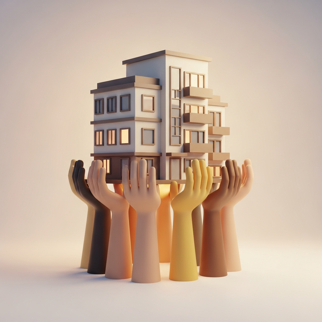 3D icon representing collaborative real estate investment